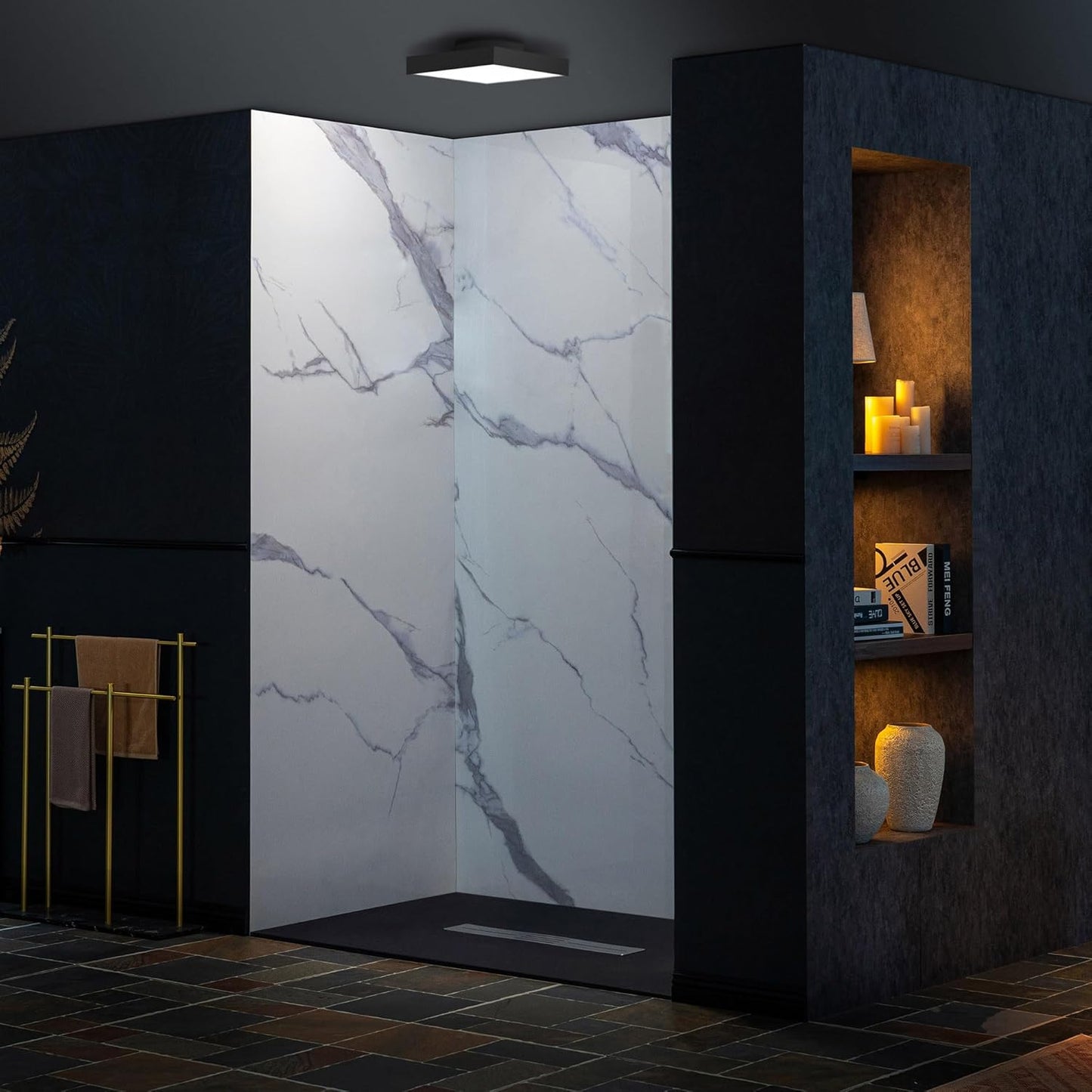 WOODBRIDGE 60" W x 96" H 3-Piece Solid Surface Tile Tub and Shower Wall Panel Surround Kit in Carrara White, 3.5 mm thick, Quick Install and Trimmable