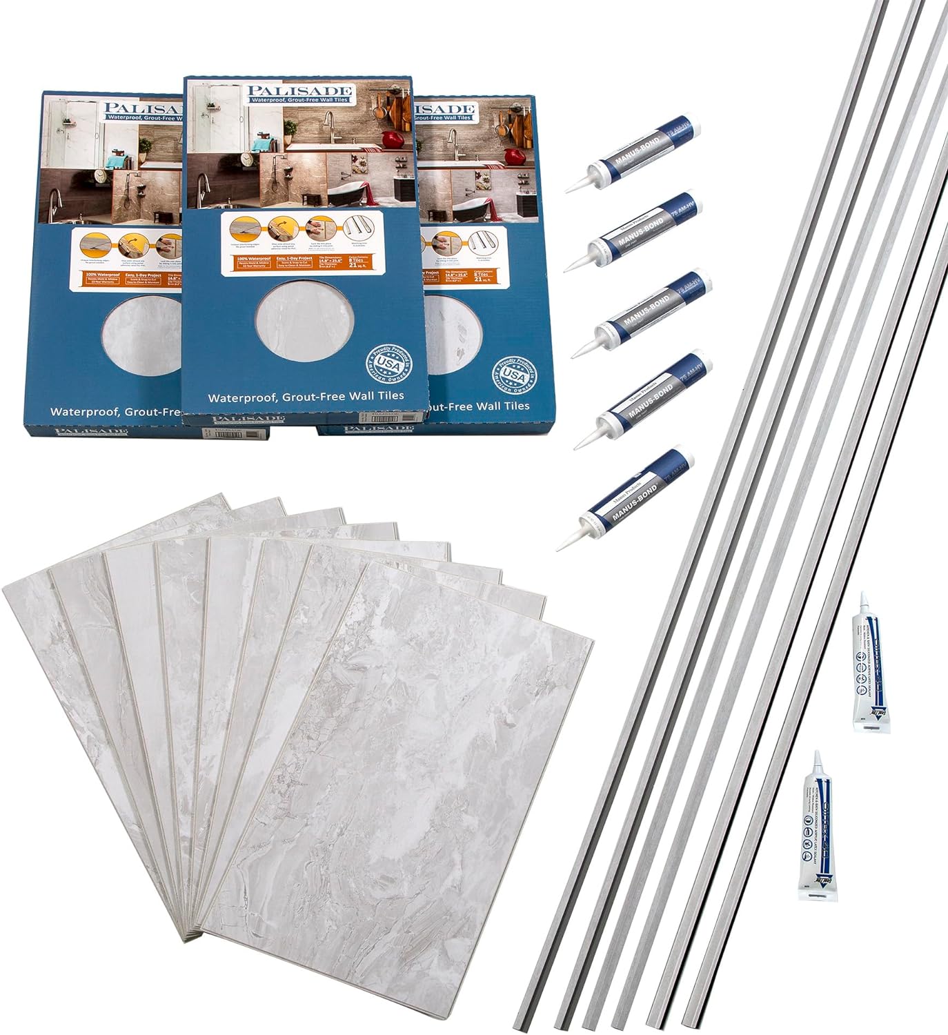 Palisade 25.6 in. x 14.8 in. Interlocking Vinyl Tile Shower and Tub Surround Kit in Grecian Earth