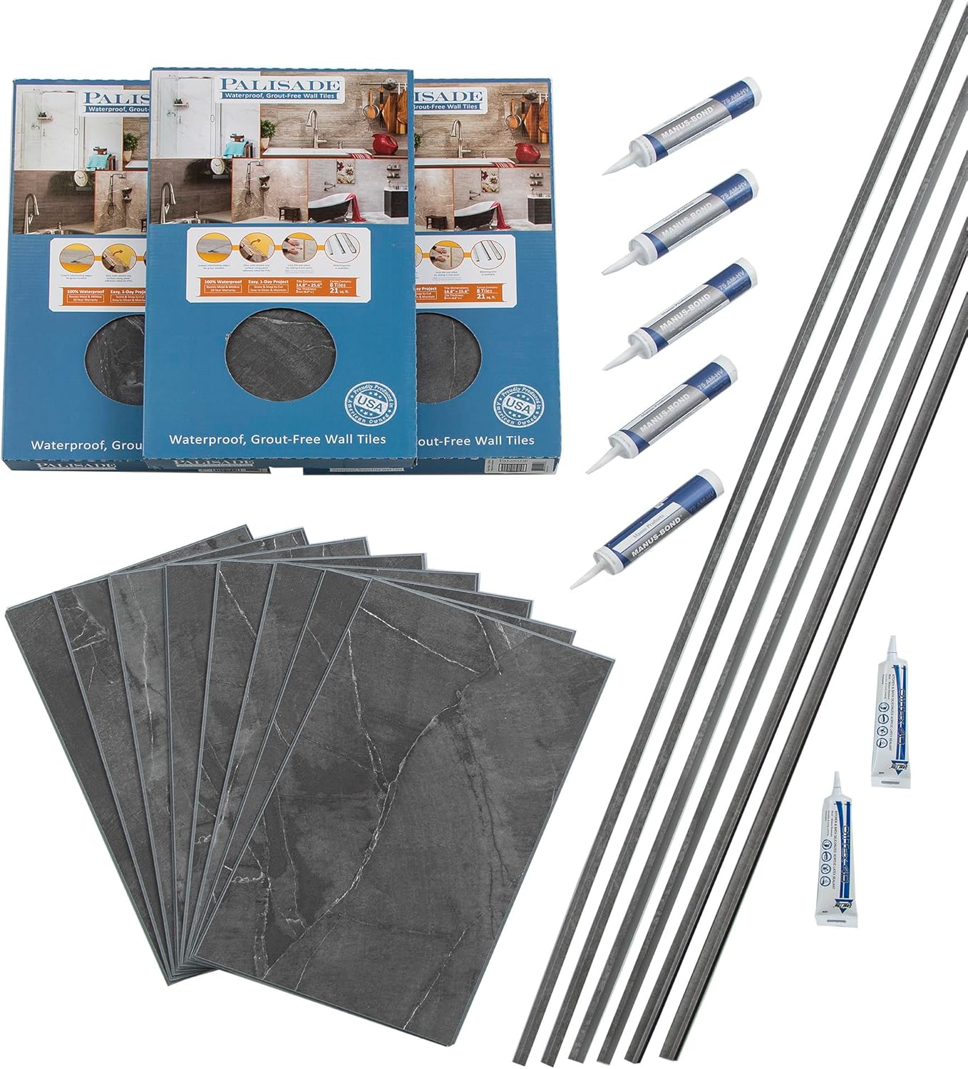 Palisade 25.6 in. x 14.8 in. Interlocking Vinyl Tile Shower and Tub Surround Kit in Grecian Earth