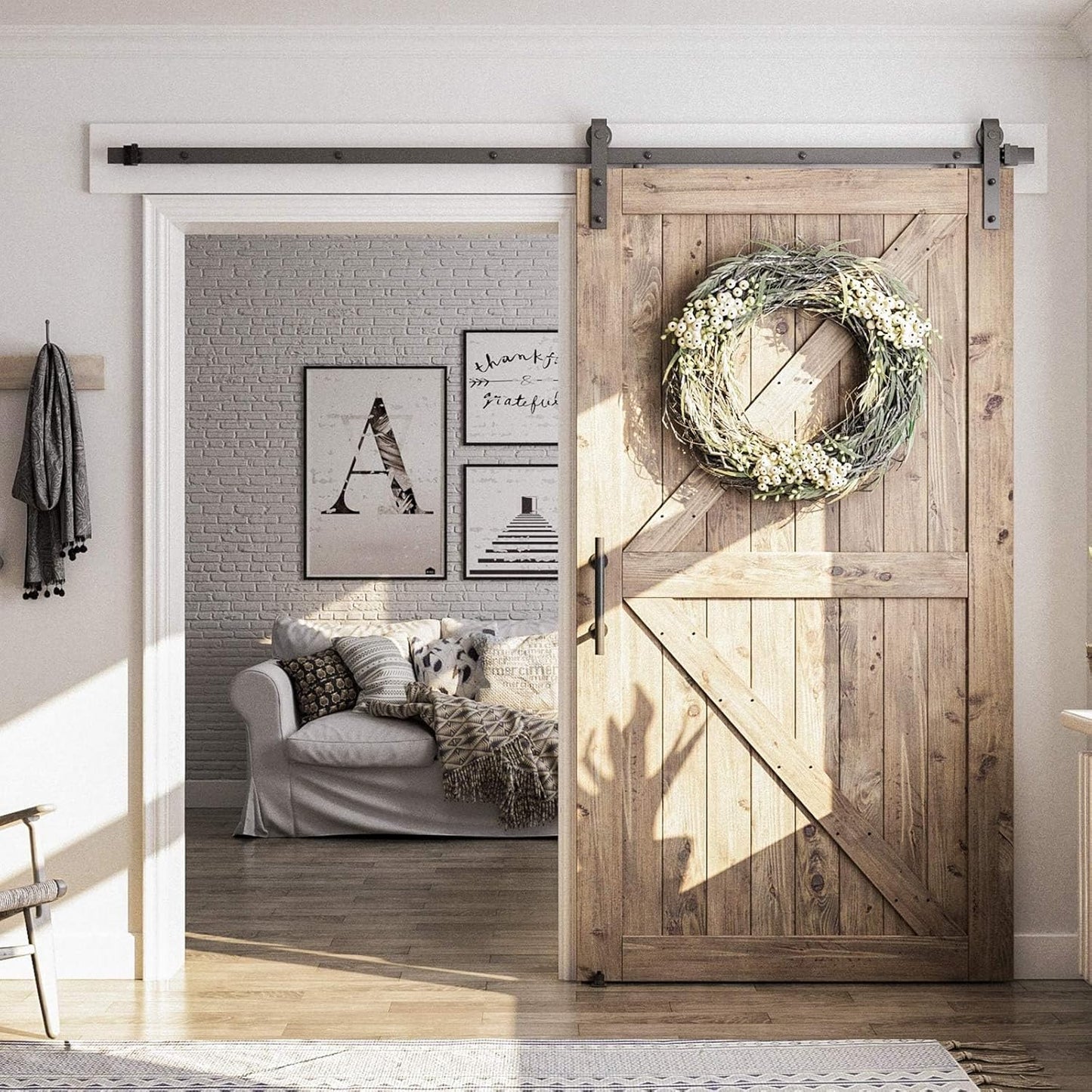 SMARTSTANDARD 8.2 FT Barn Door Hardware Kit -Sliding Barn Door Track - Smooth and Quiet - Easy to Install - Includes Step-by-Step Installation Instructions - Fits 48" Wide Door Panel (J Shape Hanger)