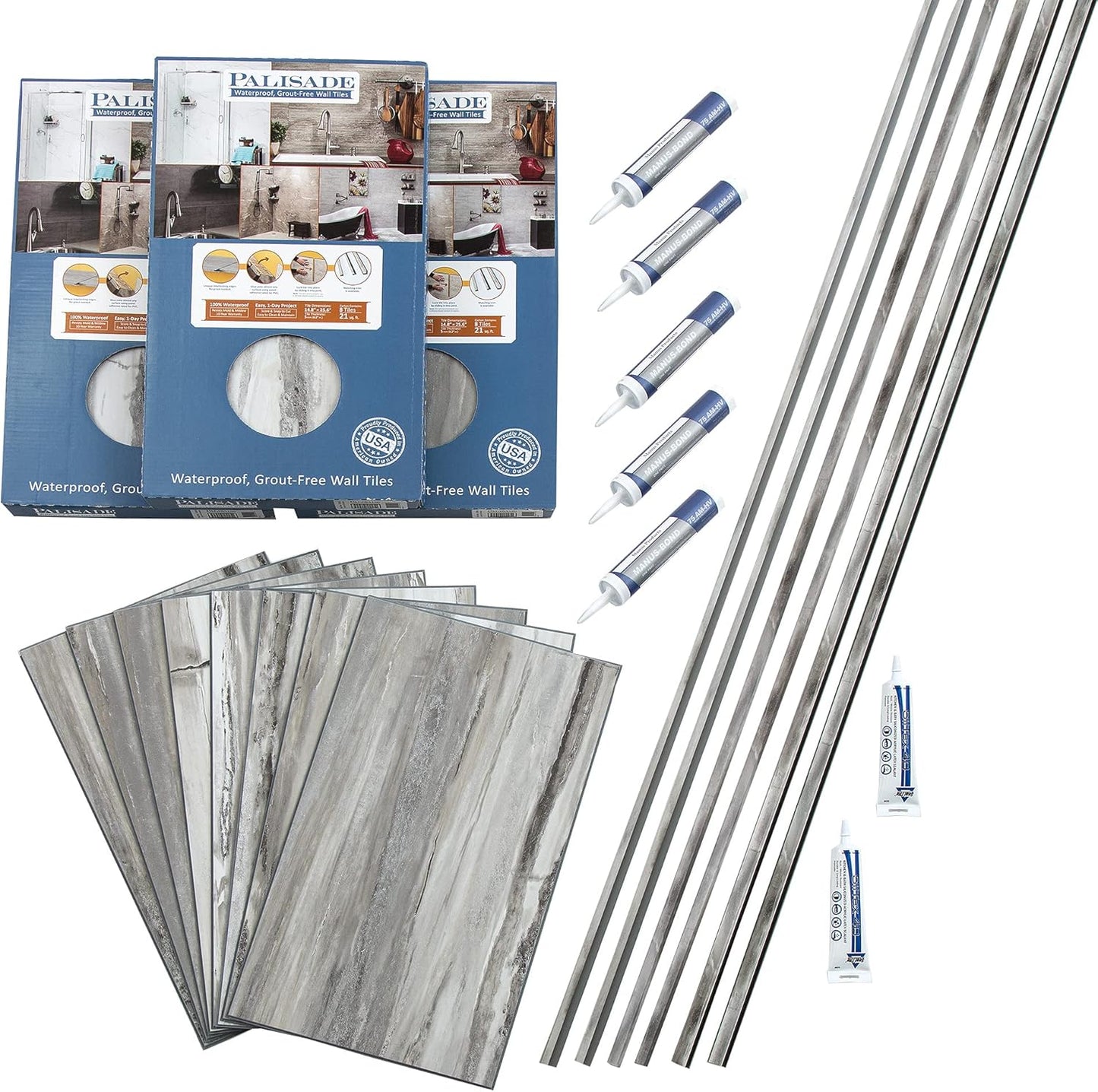 Palisade 25.6 in. x 14.8 in. Interlocking Vinyl Tile Shower and Tub Surround Kit in Grecian Earth