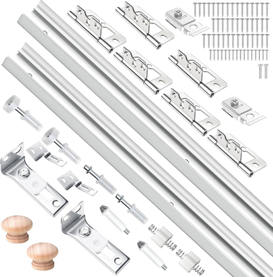 36IN Bi-fold Door Track Kit, 2Kit White Bi-fold Door Hardware Closet Door Track Repair Tool Kit Included Full Accessories
