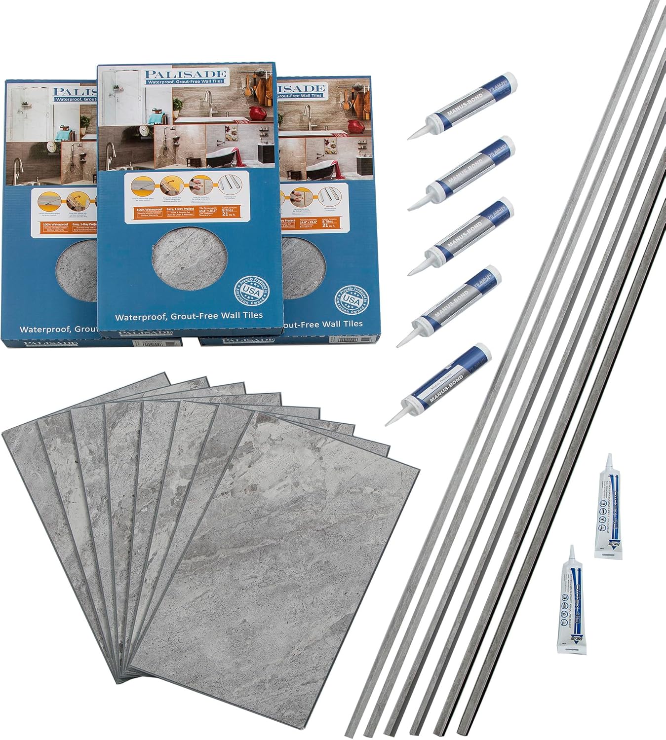 Palisade 25.6 in. x 14.8 in. Interlocking Vinyl Tile Shower and Tub Surround Kit in Grecian Earth