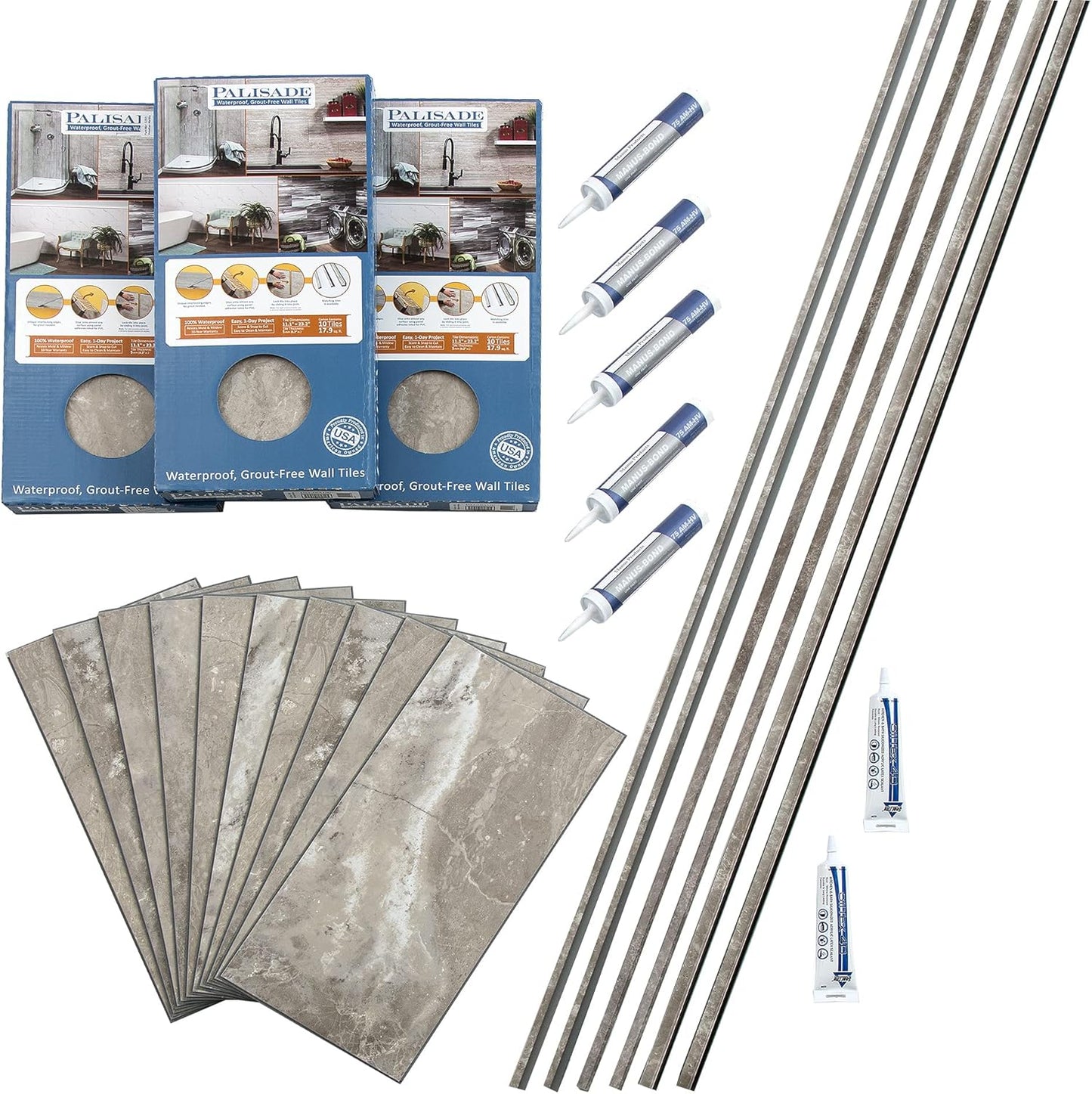 Palisade 25.6 in. x 14.8 in. Interlocking Vinyl Tile Shower and Tub Surround Kit in Grecian Earth