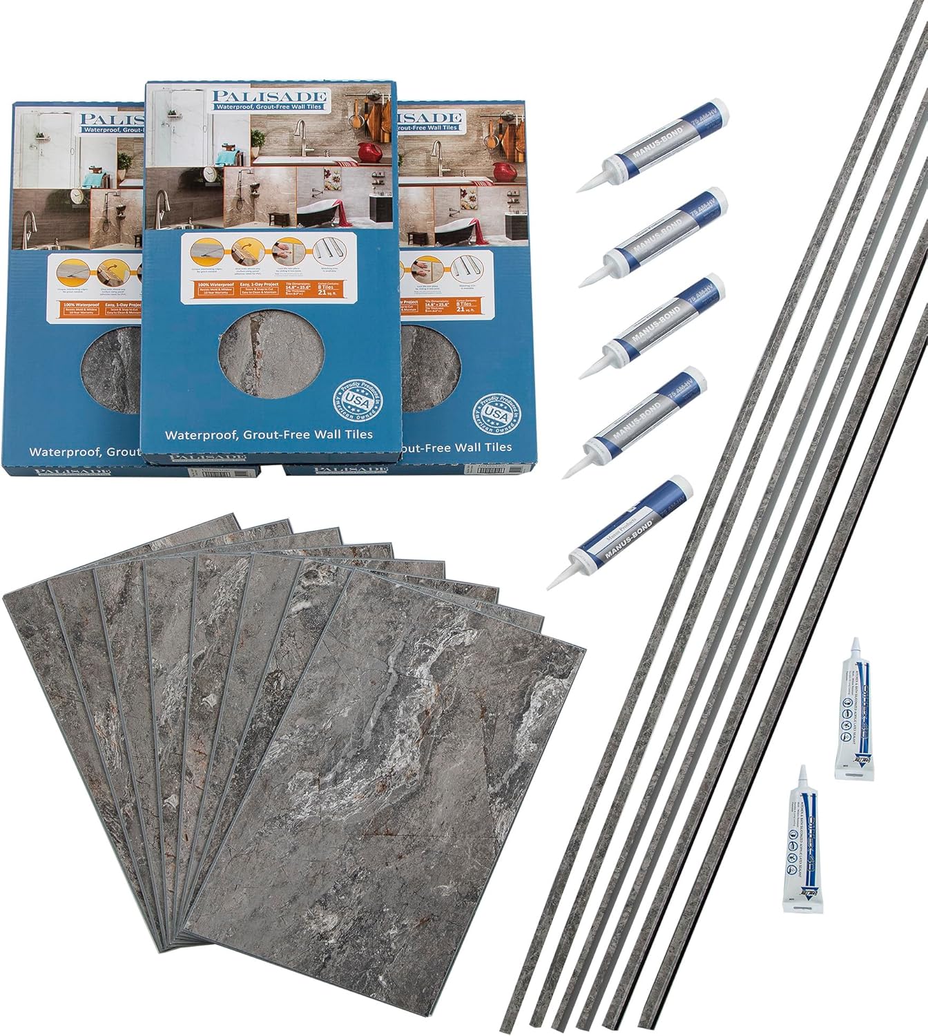 Palisade 25.6 in. x 14.8 in. Interlocking Vinyl Tile Shower and Tub Surround Kit in Grecian Earth