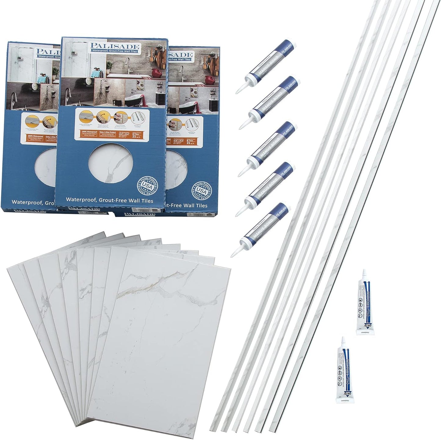 Palisade 25.6 in. x 14.8 in. Interlocking Vinyl Tile Shower and Tub Surround Kit in Grecian Earth