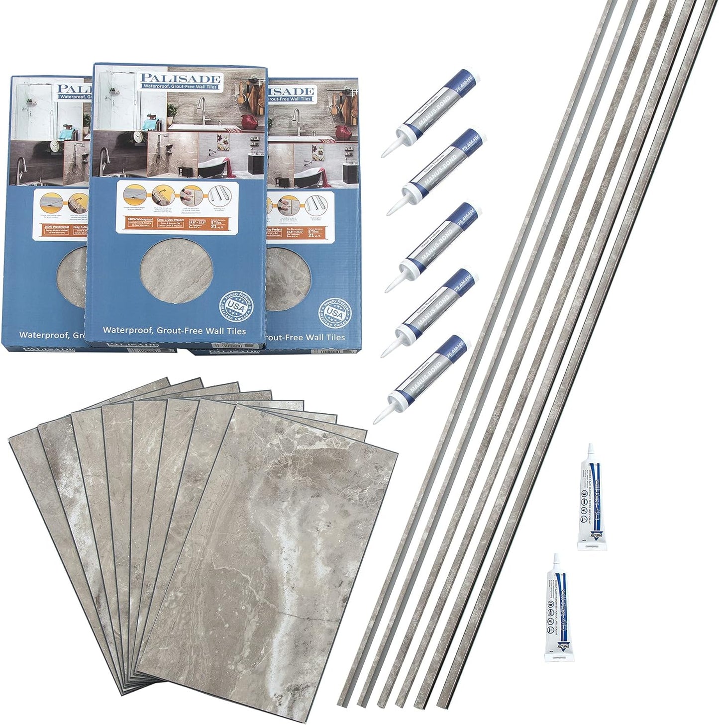 Palisade 25.6 in. x 14.8 in. Interlocking Vinyl Tile Shower and Tub Surround Kit in Grecian Earth