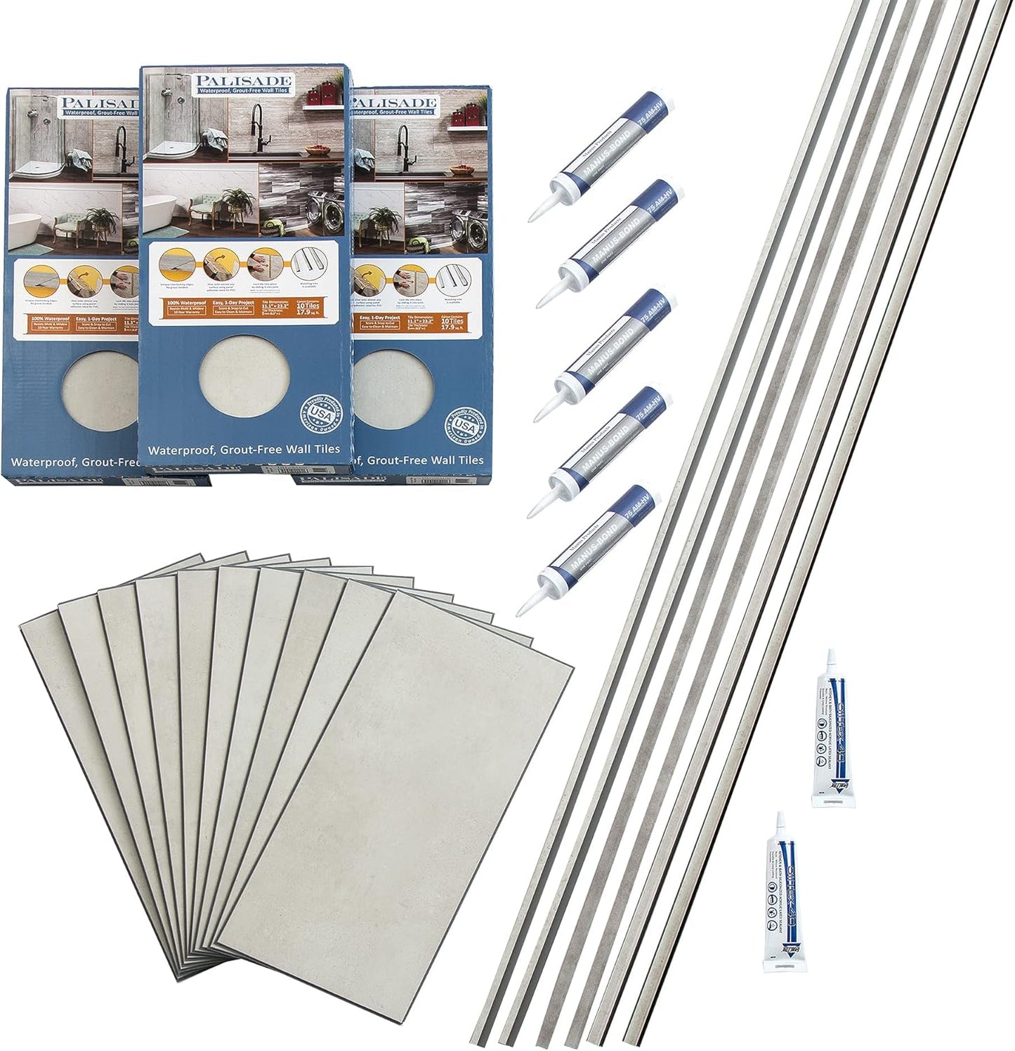 Palisade 25.6 in. x 14.8 in. Interlocking Vinyl Tile Shower and Tub Surround Kit in Grecian Earth