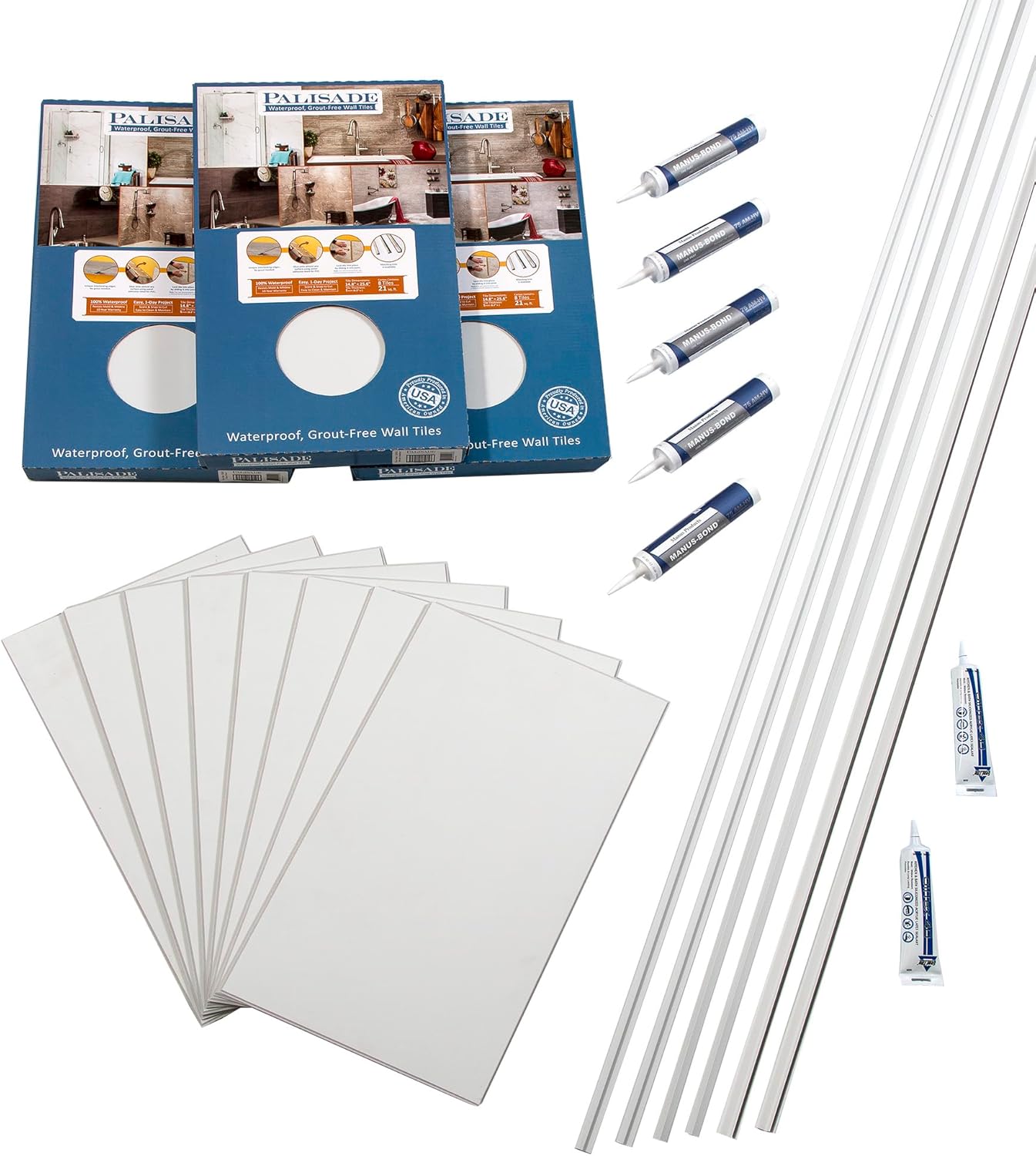 Palisade 25.6 in. x 14.8 in. Interlocking Vinyl Tile Shower and Tub Surround Kit in Grecian Earth
