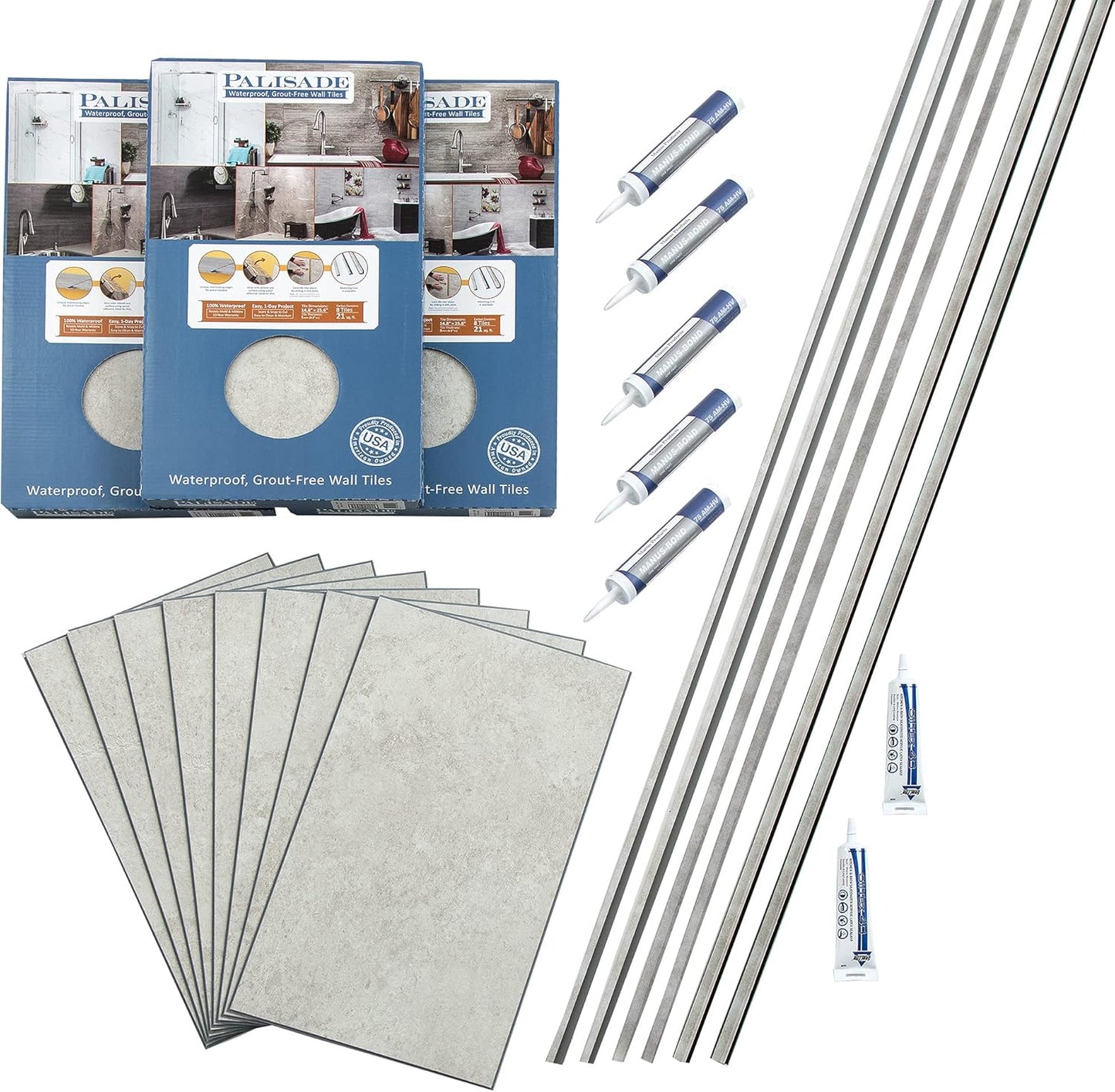 Palisade 25.6 in. x 14.8 in. Interlocking Vinyl Tile Shower and Tub Surround Kit in Grecian Earth