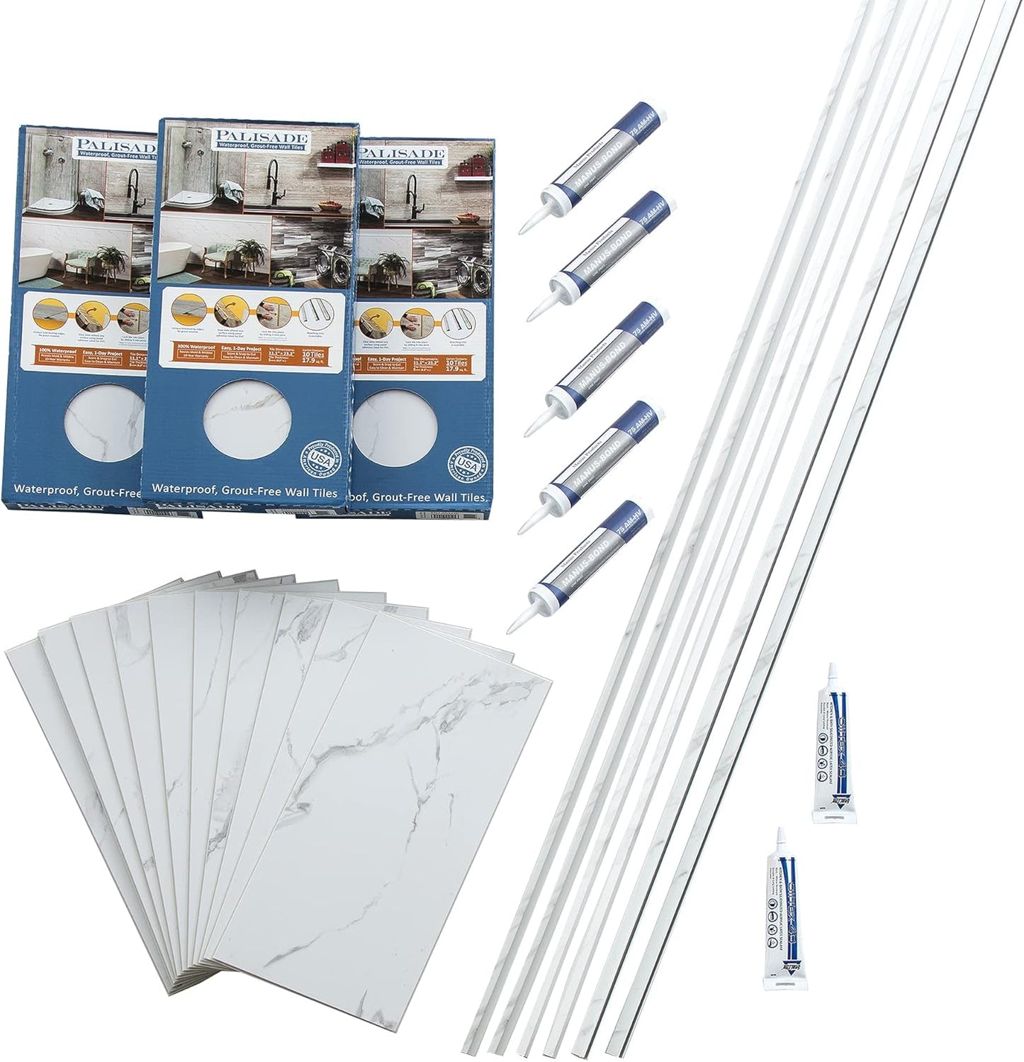 Palisade 25.6 in. x 14.8 in. Interlocking Vinyl Tile Shower and Tub Surround Kit in Grecian Earth