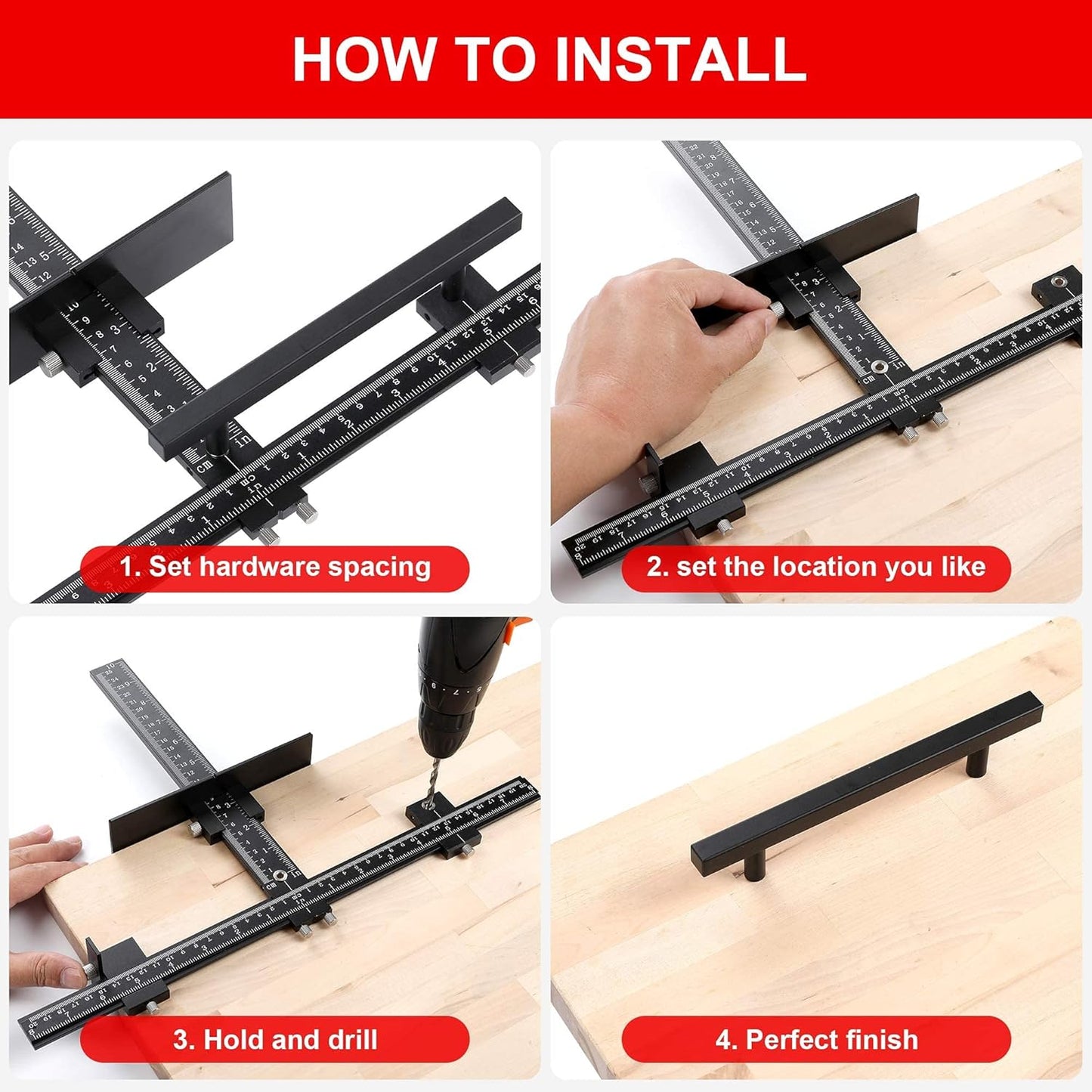 Cabinet Hardware Jig for Handles, Adjustable Template with Convenient and Precise Installation for Door and Drawer Knobs,Pulls,Tool Accessories Jig of Aluminum Alloy