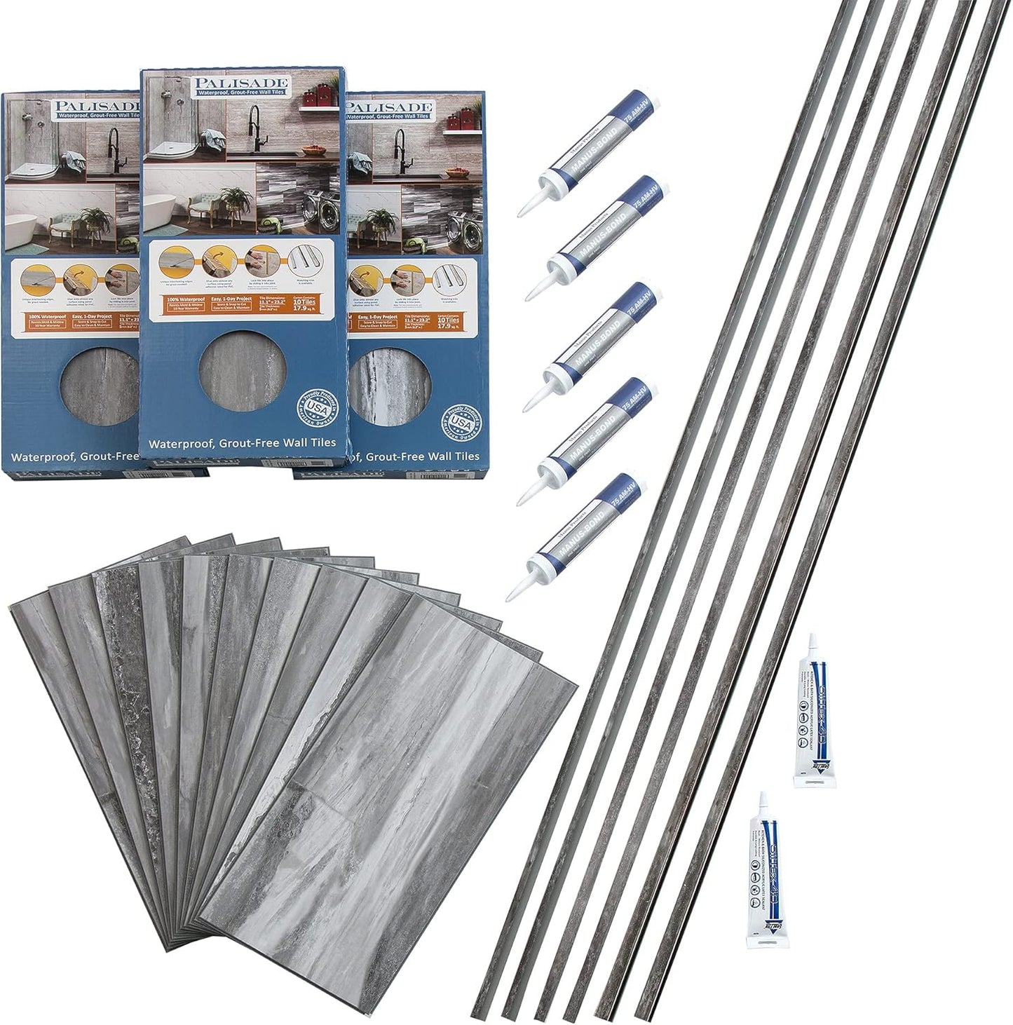 Palisade 25.6 in. x 14.8 in. Interlocking Vinyl Tile Shower and Tub Surround Kit in Grecian Earth
