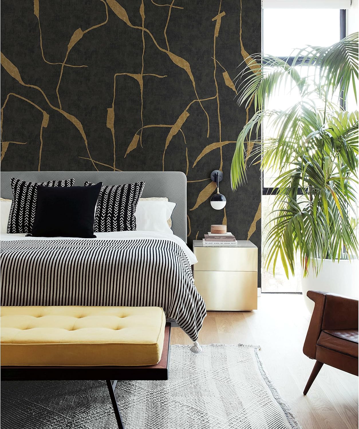 RoomMates RMK12208M Nikki Chu Taupe and Black Peel and Stick Wallpaper Mural