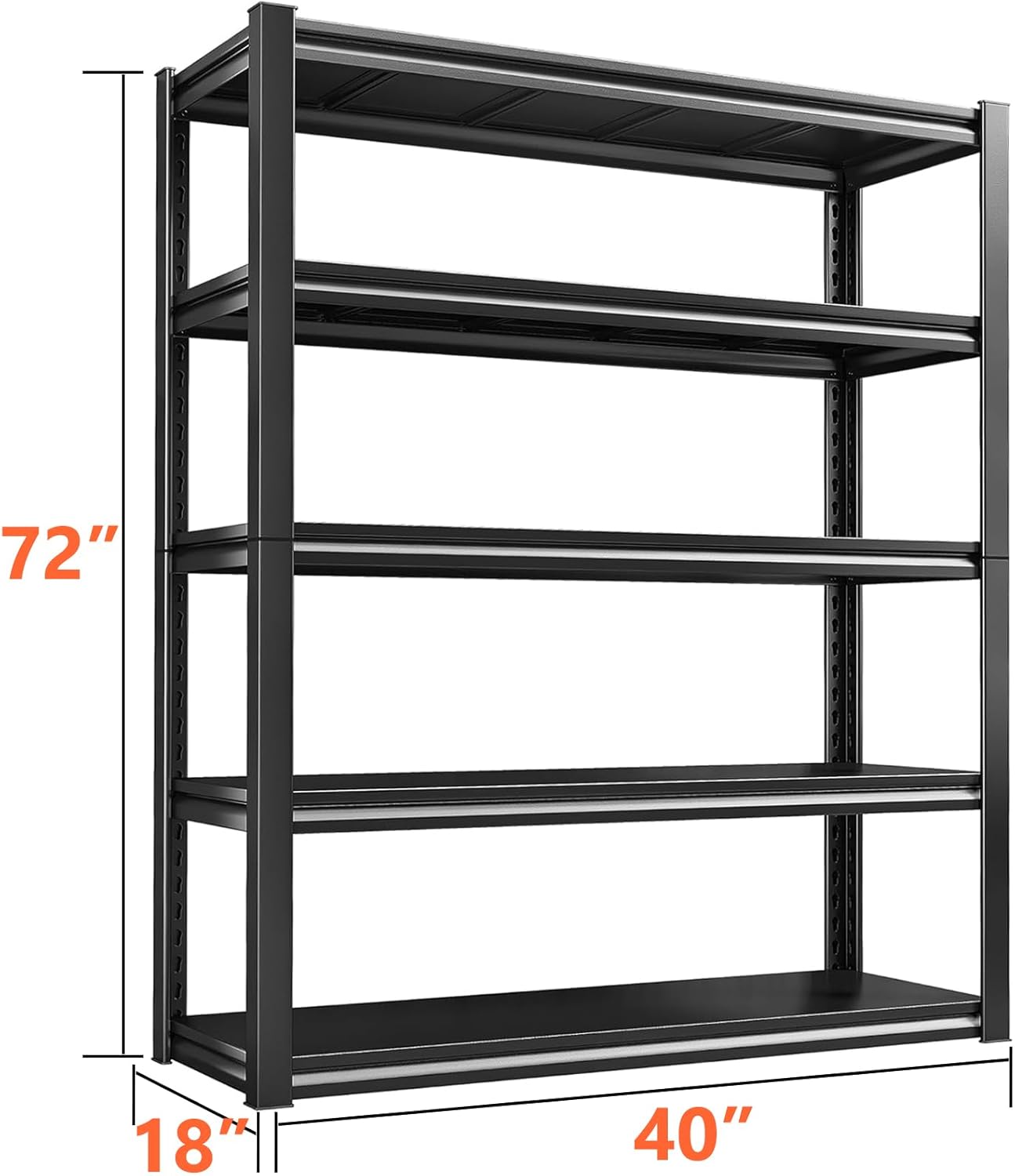 40" W 5-Tier Garage Shelving Heavy Duty 72" H x 40" W x 18" D Storage Shelves 2000LBS Metal Shelving Unit Adjustable Storage Utility Rack for Warehouse Pantry Kitchen, Black