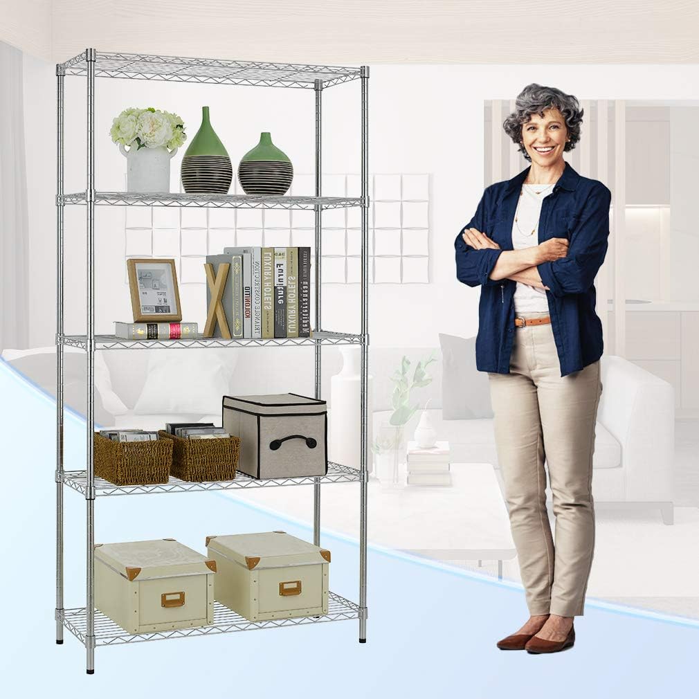 BestMassage 72"x48"x18" 6 Tire Wire Shelving Unit NSF Storage Shelves Large Heavy Duty Metal Shelf Organizer Height Adjustable Commercial Grade Steel Rack 2100 LBS Capacity with Wheels (Chrome)