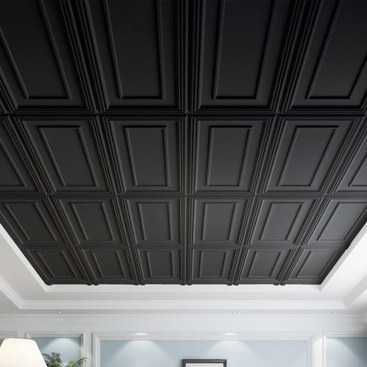 Art3d Drop Ceiling Tiles, 24x48in. Black (24-Pack)
