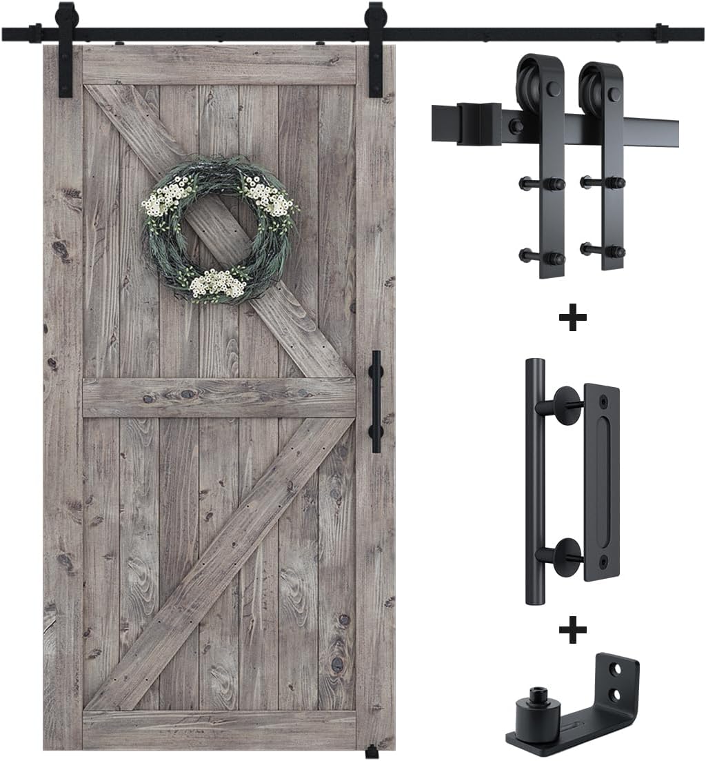 SMARTSTANDARD 8.2 FT Barn Door Hardware Kit -Sliding Barn Door Track - Smooth and Quiet - Easy to Install - Includes Step-by-Step Installation Instructions - Fits 48" Wide Door Panel (J Shape Hanger)