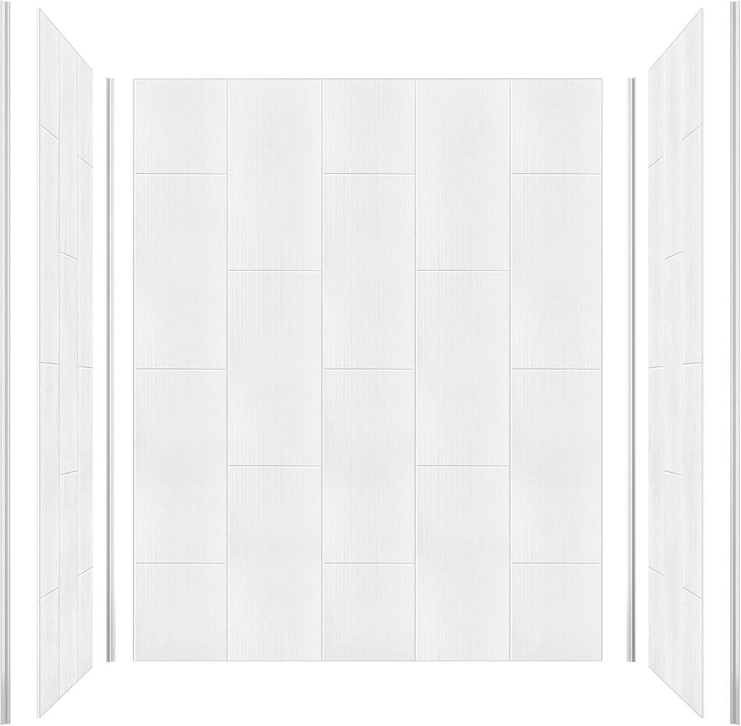 Shower Surround Wall Kit, 36D*60W*75H Inch 1/8"(3mm) Thick, Grid Surface Wall Panels for Shower Enclosure, White Tile Finish, SMC Material