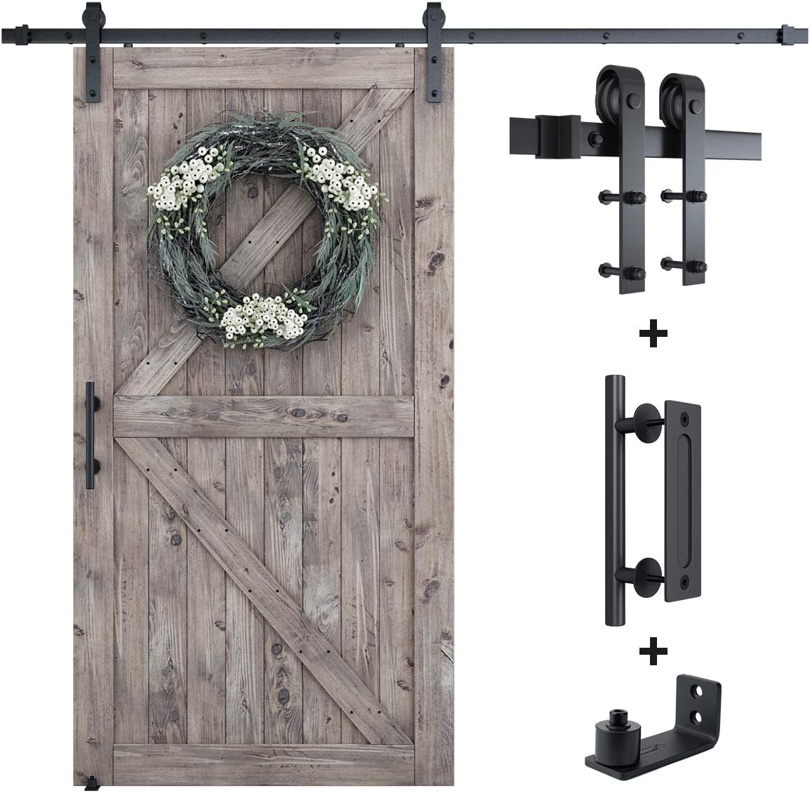 SMARTSTANDARD 8.2 FT Barn Door Hardware Kit -Sliding Barn Door Track - Smooth and Quiet - Easy to Install - Includes Step-by-Step Installation Instructions - Fits 48" Wide Door Panel (J Shape Hanger)