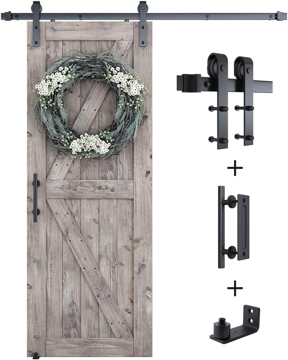 SMARTSTANDARD 8.2 FT Barn Door Hardware Kit -Sliding Barn Door Track - Smooth and Quiet - Easy to Install - Includes Step-by-Step Installation Instructions - Fits 48" Wide Door Panel (J Shape Hanger)