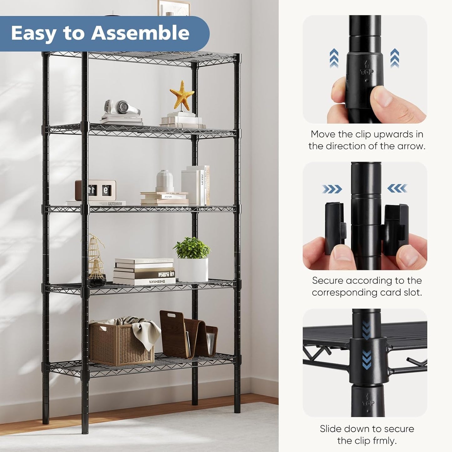 DUMOS 5 Tier Metal Wire Rack Shelf Heavy Duty Standing Shelves Adjustable Steel Closet Shelving Unit Organizers and Storage for Kitchen Bathroom Pantry Office, 13.78" D x 35.43" W x 69.29" H