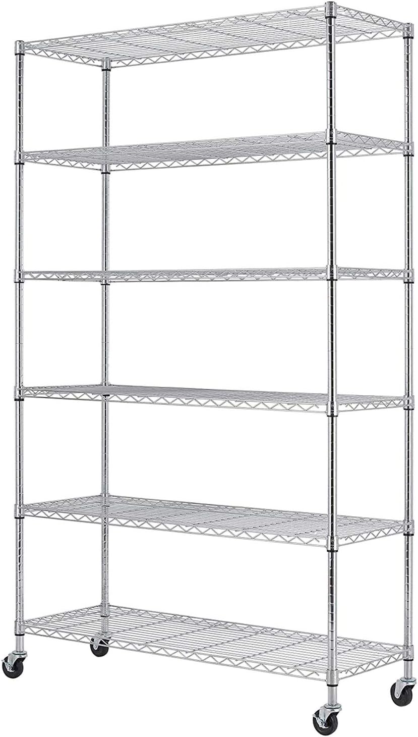 BestMassage 72"x48"x18" 6 Tire Wire Shelving Unit NSF Storage Shelves Large Heavy Duty Metal Shelf Organizer Height Adjustable Commercial Grade Steel Rack 2100 LBS Capacity with Wheels (Chrome)