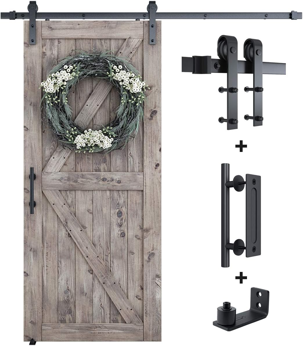 SMARTSTANDARD 8.2 FT Barn Door Hardware Kit -Sliding Barn Door Track - Smooth and Quiet - Easy to Install - Includes Step-by-Step Installation Instructions - Fits 48" Wide Door Panel (J Shape Hanger)