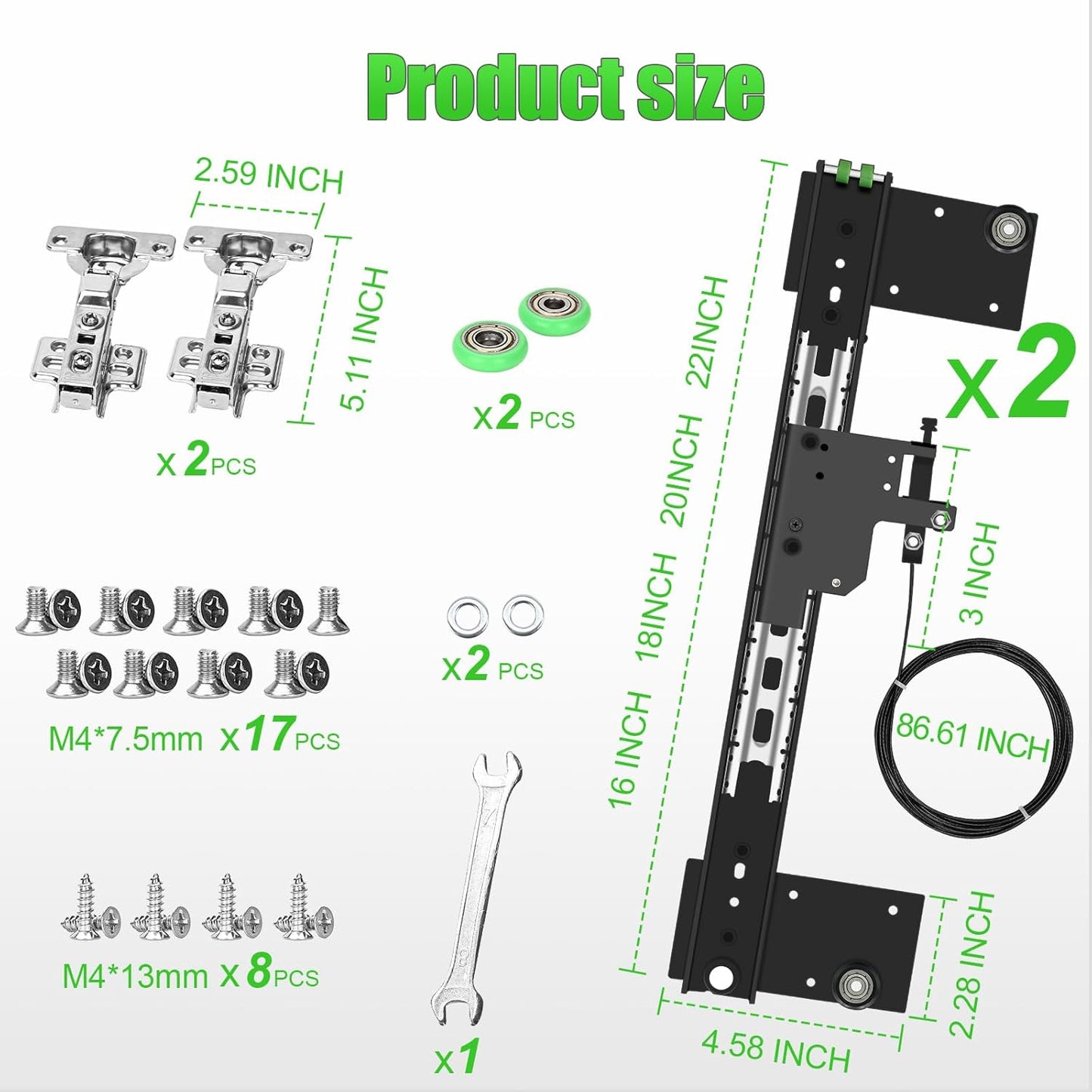 1 Pair of 16-inch Single Door with a Load Capacity of 40 pounds, Hidden Swing Door Track Wardrobe Door Side-Mounted Inverted Retractable Folding Slide Pocket Door Hardware Accessories