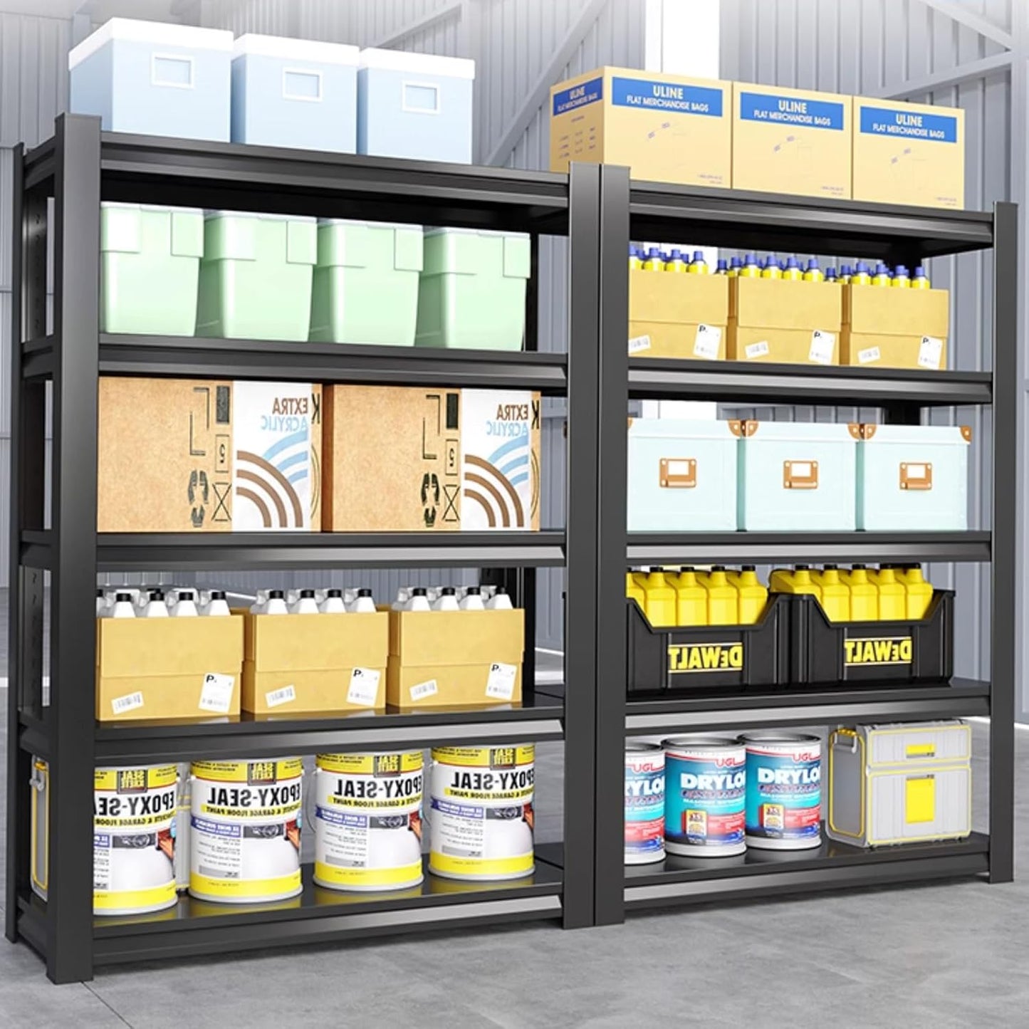 40" W 5-Tier Garage Shelving Heavy Duty 72" H x 40" W x 18" D Storage Shelves 2000LBS Metal Shelving Unit Adjustable Storage Utility Rack for Warehouse Pantry Kitchen, Black