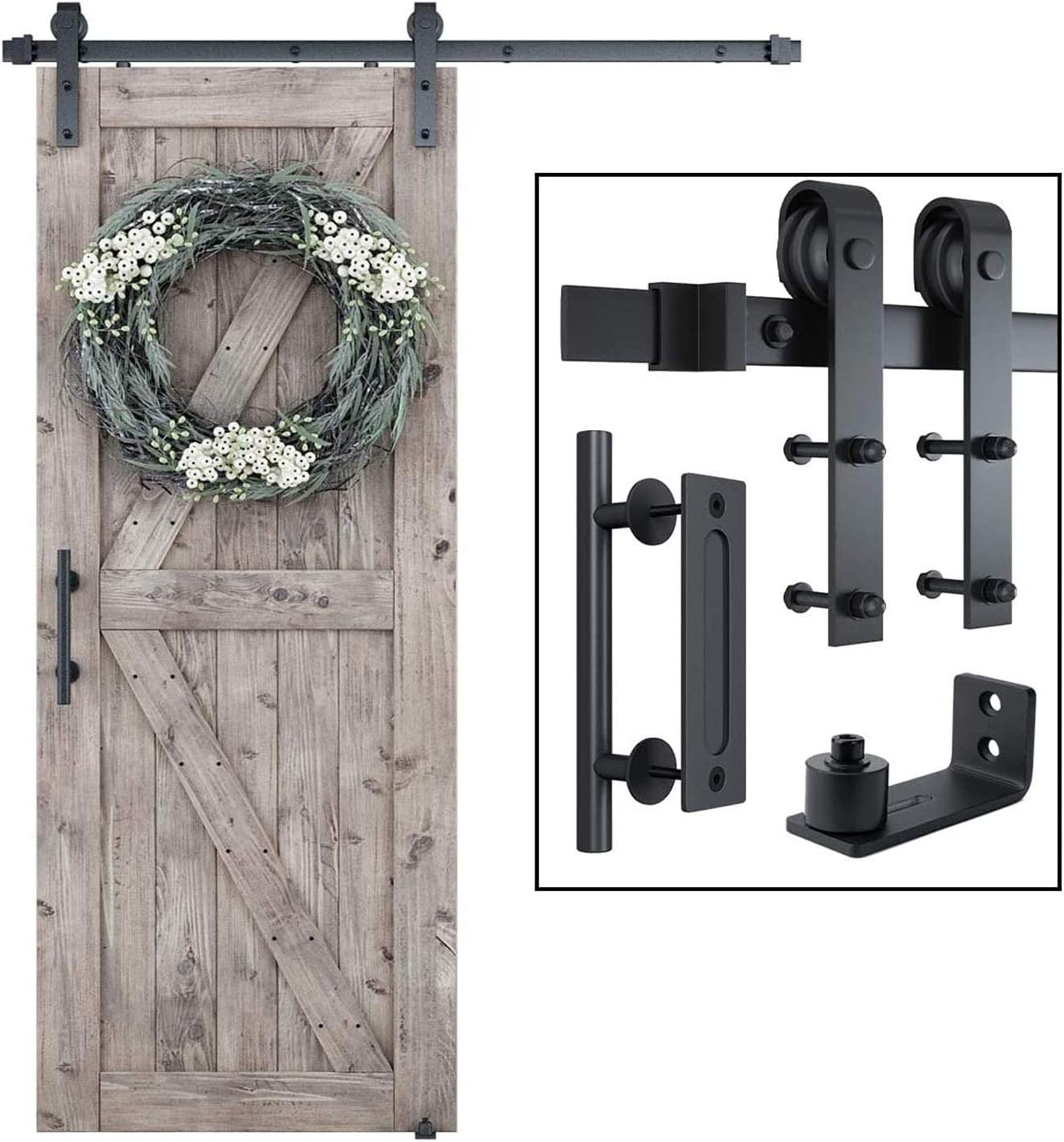 SMARTSTANDARD 8.2 FT Barn Door Hardware Kit -Sliding Barn Door Track - Smooth and Quiet - Easy to Install - Includes Step-by-Step Installation Instructions - Fits 48" Wide Door Panel (J Shape Hanger)