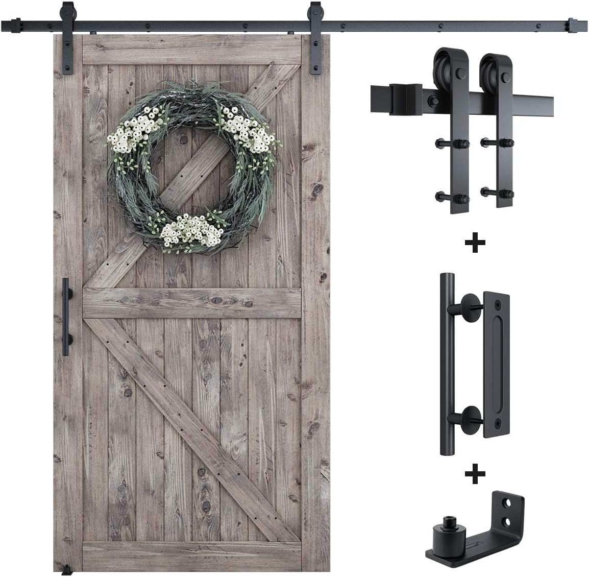 SMARTSTANDARD 8.2 FT Barn Door Hardware Kit -Sliding Barn Door Track - Smooth and Quiet - Easy to Install - Includes Step-by-Step Installation Instructions - Fits 48" Wide Door Panel (J Shape Hanger)