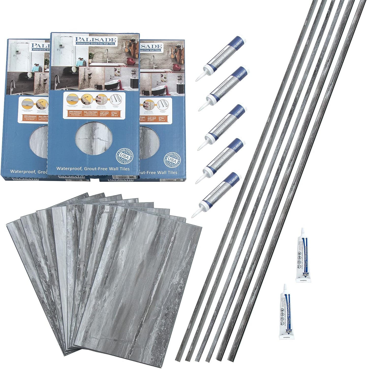 Palisade 25.6 in. x 14.8 in. Interlocking Vinyl Tile Shower and Tub Surround Kit in Grecian Earth