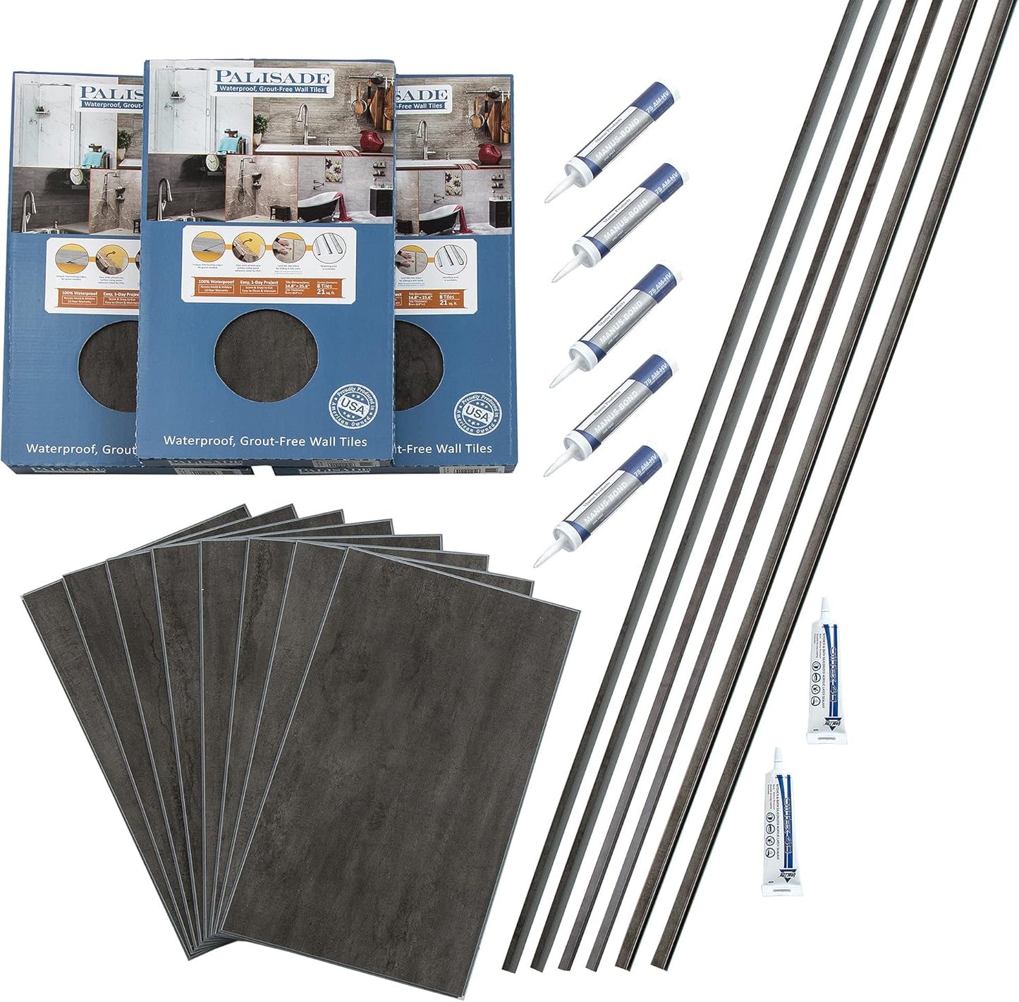 Palisade 25.6 in. x 14.8 in. Interlocking Vinyl Tile Shower and Tub Surround Kit in Grecian Earth