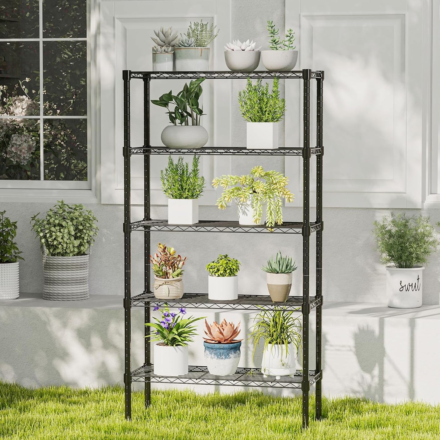 DUMOS 5 Tier Metal Wire Rack Shelf Heavy Duty Standing Shelves Adjustable Steel Closet Shelving Unit Organizers and Storage for Kitchen Bathroom Pantry Office, 13.78" D x 35.43" W x 69.29" H